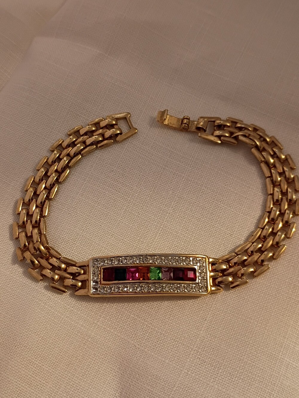 Vintage Louis Stern Gold Tone Signed Rainbow Bracelet